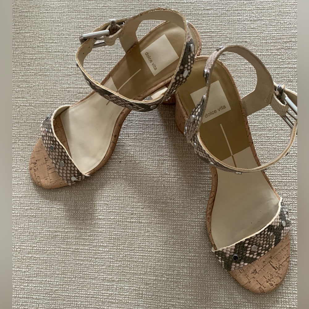 Dolce Vita snakeskin heels with silver buckle. Size 8.5. Heel is 3 “